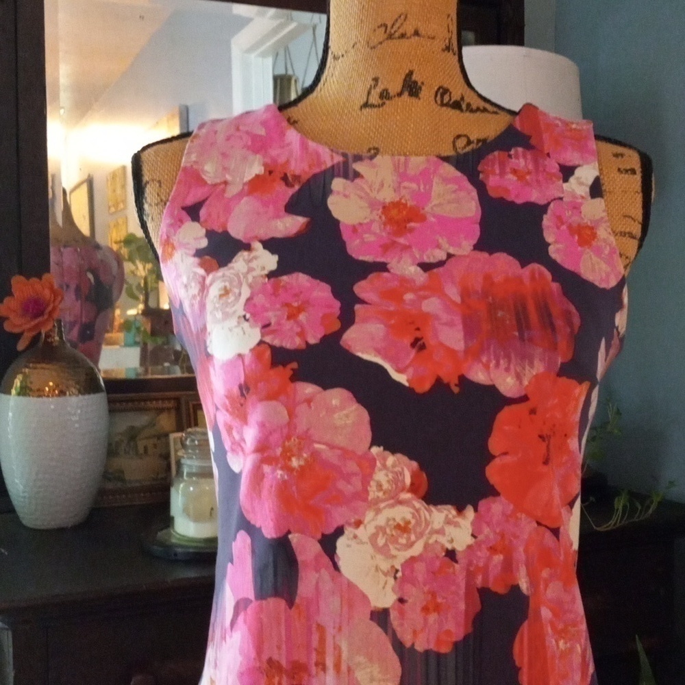 Cynthia Rowley Pink Floral Striped Scuba Bodycon Sleeveless Blouse